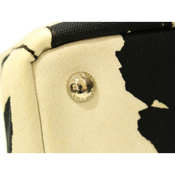 Prada Kanapa Handbag Canvas Cow Pattern Black Ivory - Picture 11 of 16